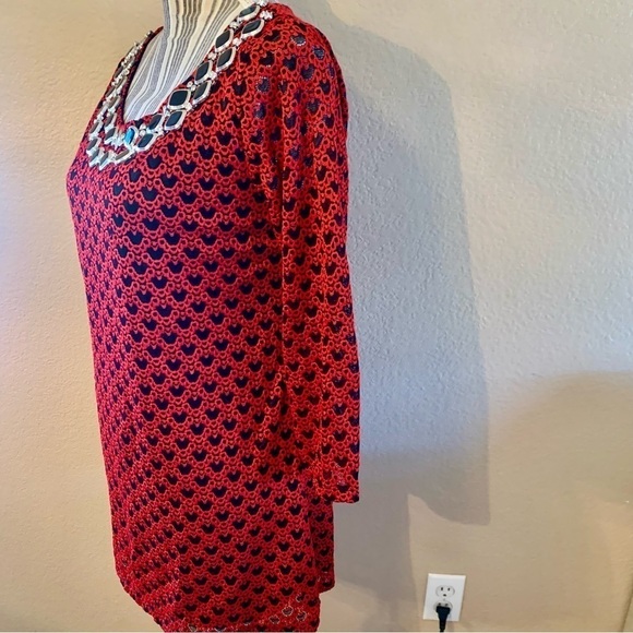 Tunic Top Large La Vanya Embroidered Lace Red Black Beaded Embellishments Classy - Picture 8 of 16